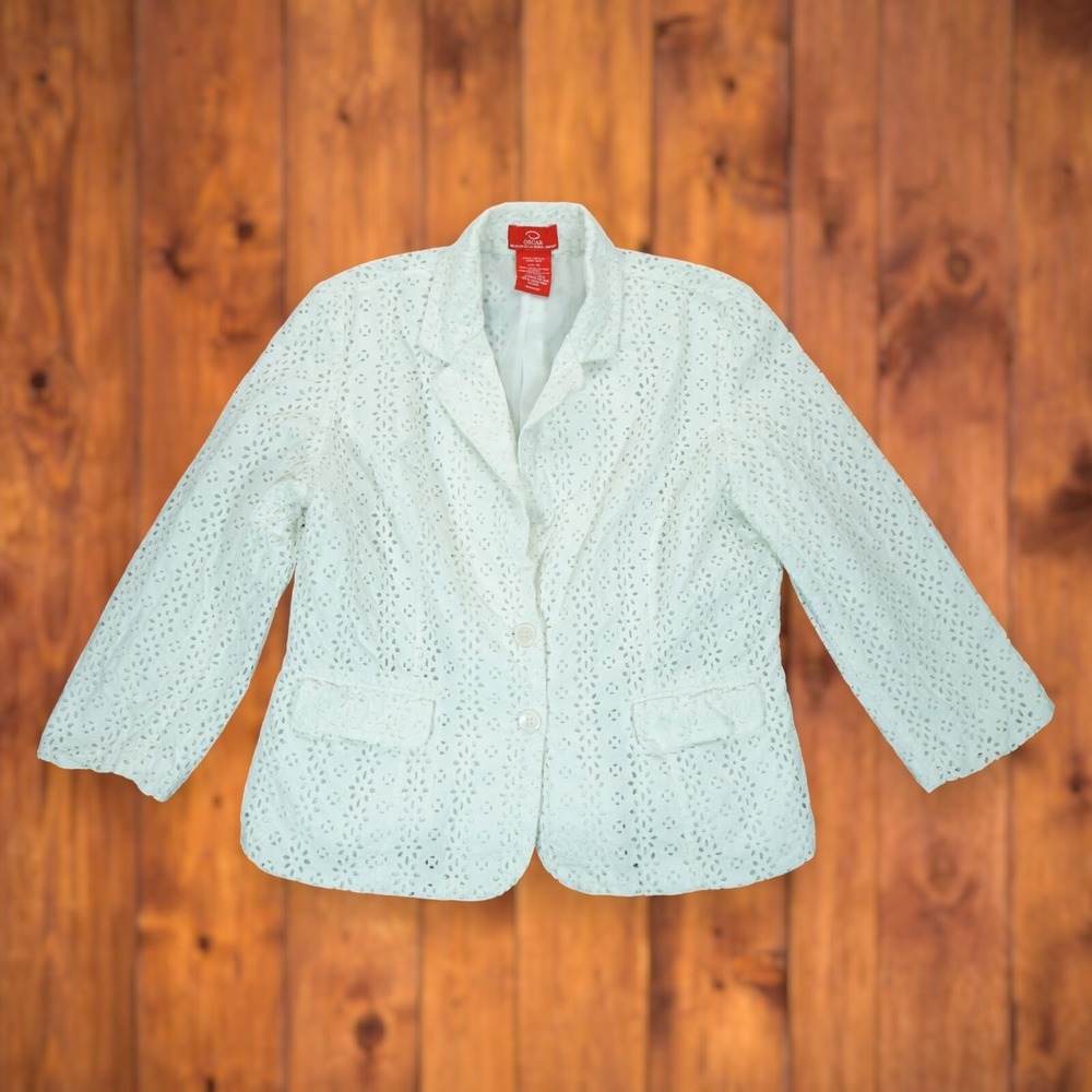Vintage OSCAR DE LA RENTA Womens White Blazer Jacket Sport Coat Size 14 Floral